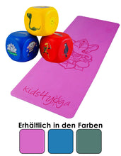 Lade das Bild in den Galerie-Viewer, Hochwertige kids4yoga eco-friendly Komfort Yogamatte & 3er-Set Asana Würfel als Yoga- und Bewegungsspiel für Kinder