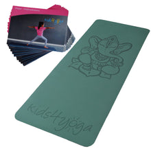 Lade das Bild in den Galerie-Viewer, Hochwertige Eco friendly Yogamatte & 42 Asana Karten als Yoga- und Bewegungsspiel für Kinder