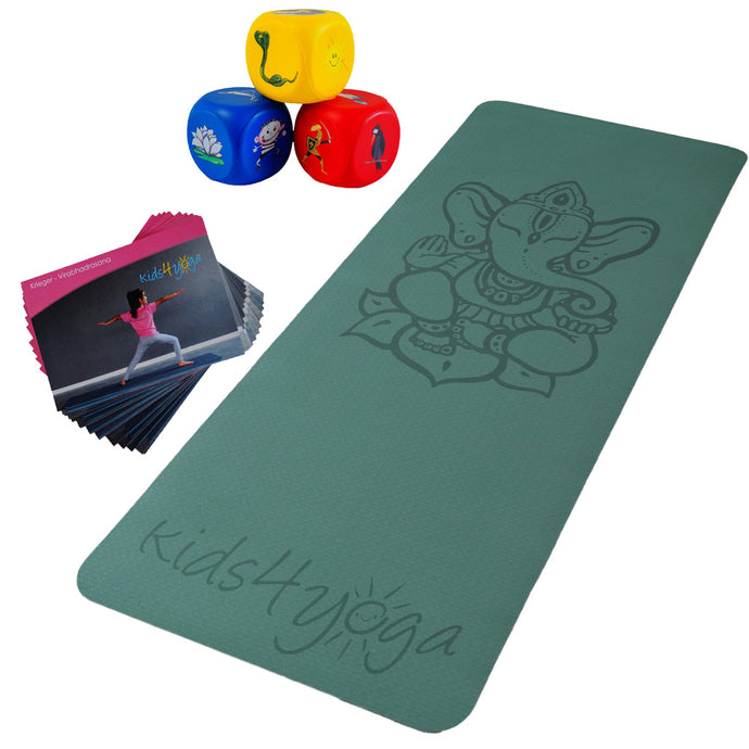 kids4yoga Komplett-Paket, Premium Yogamatte mit hochwertigen Yoga- & Bewegungsspielen für Kinder
